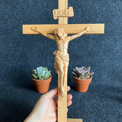 Crucifix Cross, Saint Joseph & Saint Mary Wood Carving StatuesPremiumWoodArtSIZE S