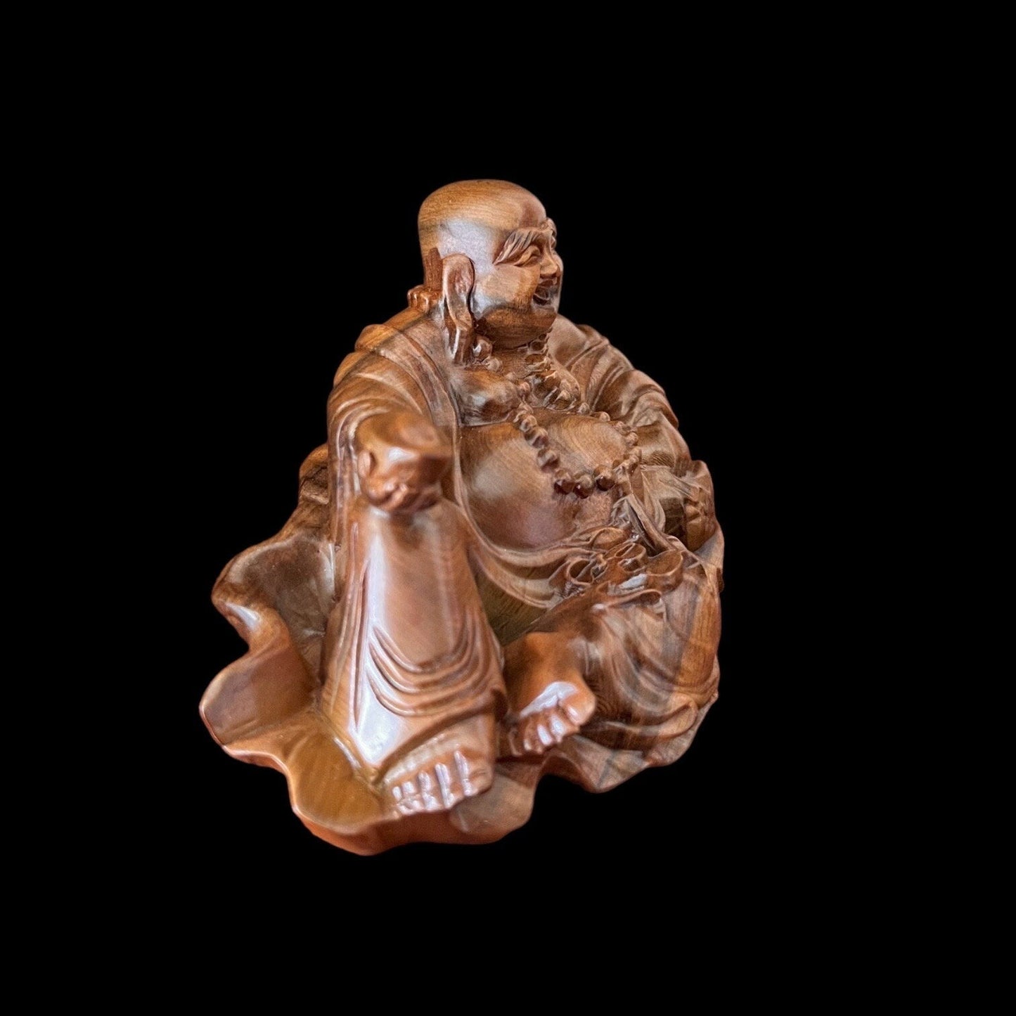 God of Wealth Fragrant Wood Statue, Smiling Maitreya Buddha, Lucky Fengshui Laughing Happy Buddha Figurine Brings FortuneTuNaCraftCollection