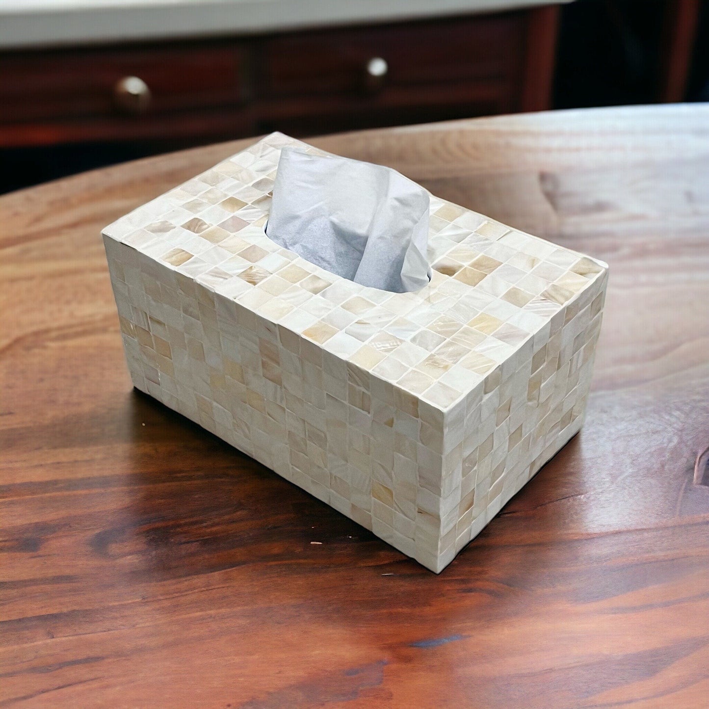 Mother pearl tissue box white mosaic pattern, square cube tissue holder, luxurious tissue box cover, nacre tissue box, napkin case holderPremiumWoodArtRectangular