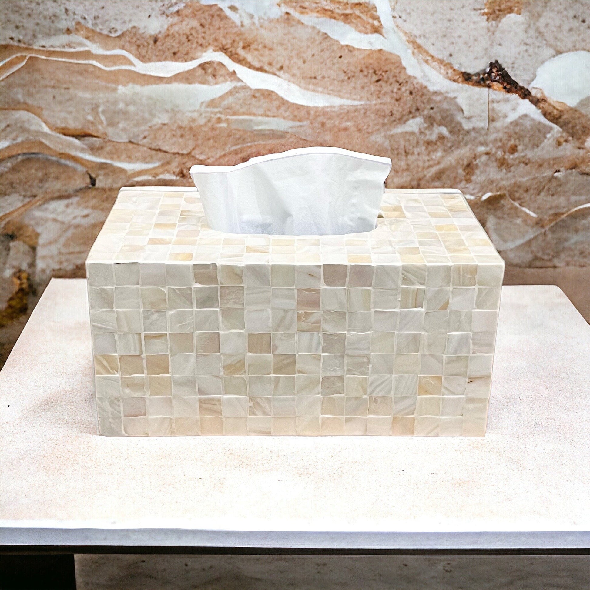 Mother pearl tissue box white mosaic pattern, square cube tissue holder, luxurious tissue box cover, nacre tissue box, napkin case holderPremiumWoodArtRectangular