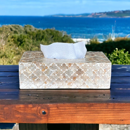 Rectangle tissue box holder with mother of pearl inlay in light gold colorPremiumWoodArt