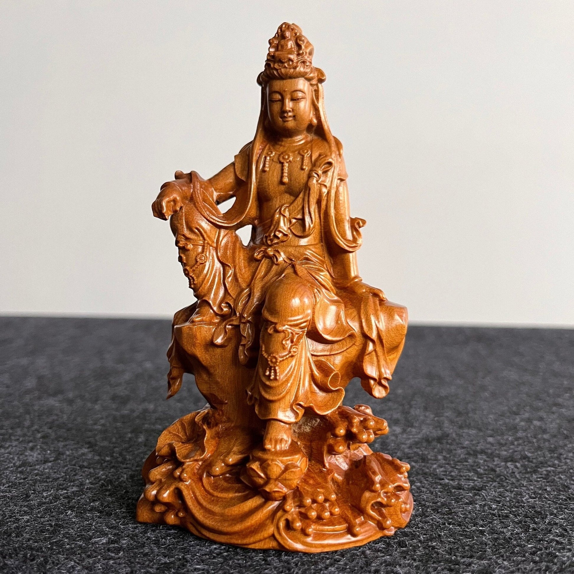 Small Wooden Guan Yin Statue, Handmade Resting Relaxing Kuan YinPremiumWoodArt