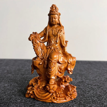 Small Wooden Guan Yin Statue, Handmade Resting Relaxing Kuan YinPremiumWoodArt
