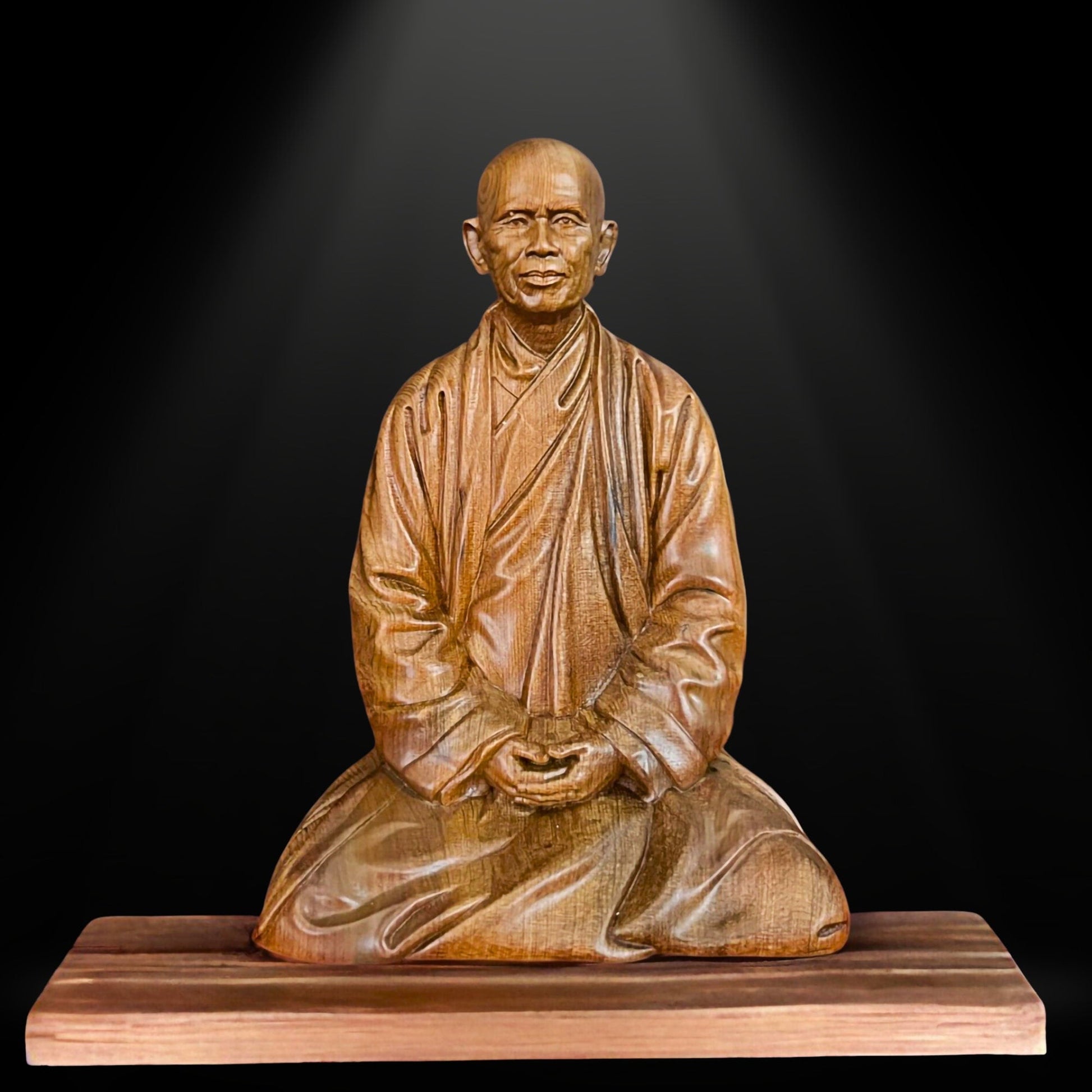 Thay Thich Nhat Hanh Small Handmade Wooden Carving Statue 6''HPremiumWoodArt