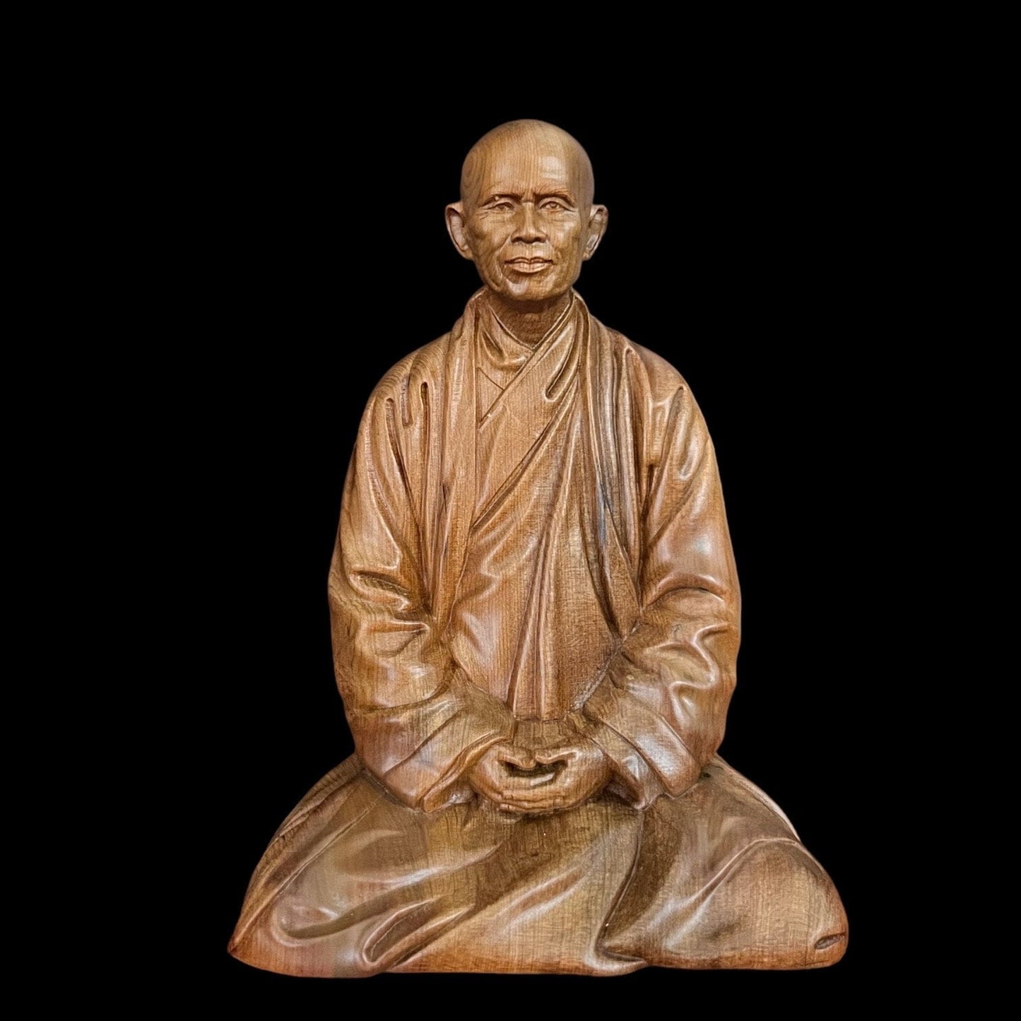 Thay Thich Nhat Hanh Small Handmade Wooden Carving Statue 6''HPremiumWoodArt