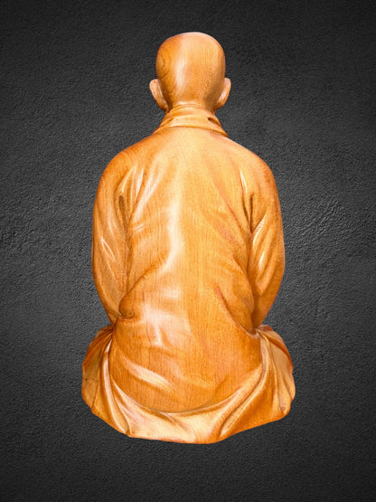 Thich Nhat Hanh Zen Master 8”H Handmade Wooden Carving StatuePremiumWoodArt