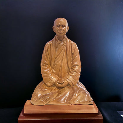 Thich Nhat Hanh Zen Master 8”H Handmade Wooden Carving StatuePremiumWoodArt